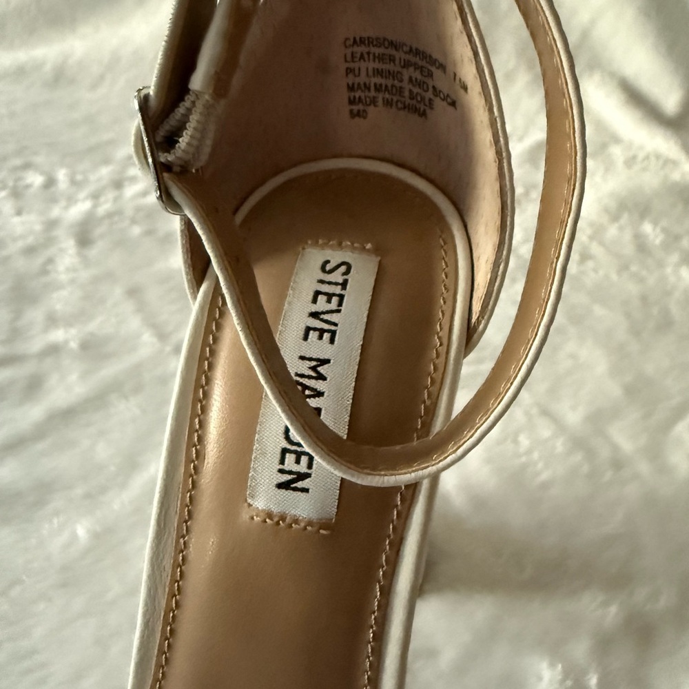 Steve Madden Tiaa White Leather Block Heels Sandals 7.5 - Picture 5 of 8